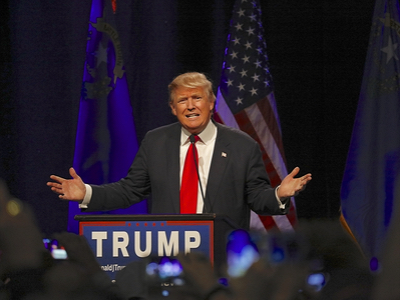 Donald Trump on a podium