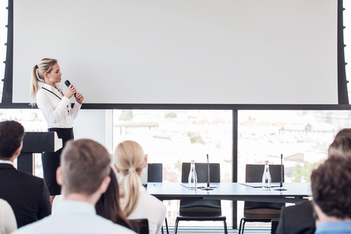 woman public speaking