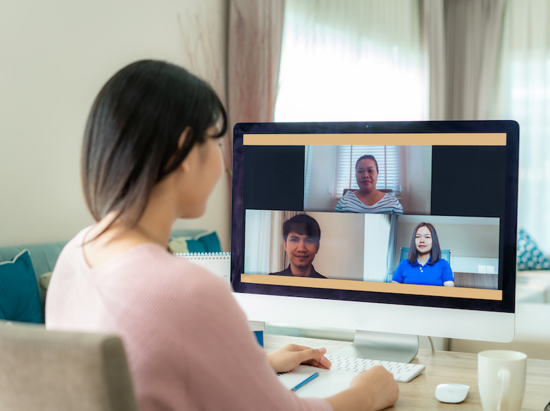 woman remote working on video conference call, woman having a virtual interview