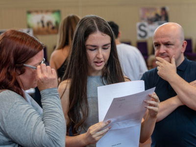 Students receive GCSE results at Becket Keys Church of England School, results day, exam results