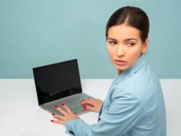 anxious woman working from home