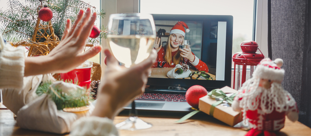 Christmas online holiday remote celebration X mas new year in lockdown, virtual Christmas party
