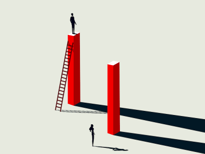 business inequality, woman and man climbing the career ladder, gender inequality