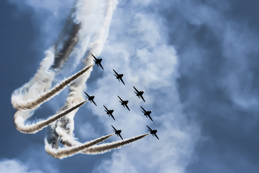 RAF planes in formation, leading teams