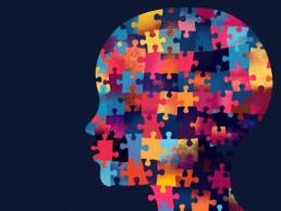 Colorful puzzle head silhouette