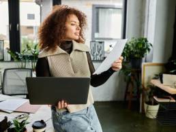 woman looking at work presenting